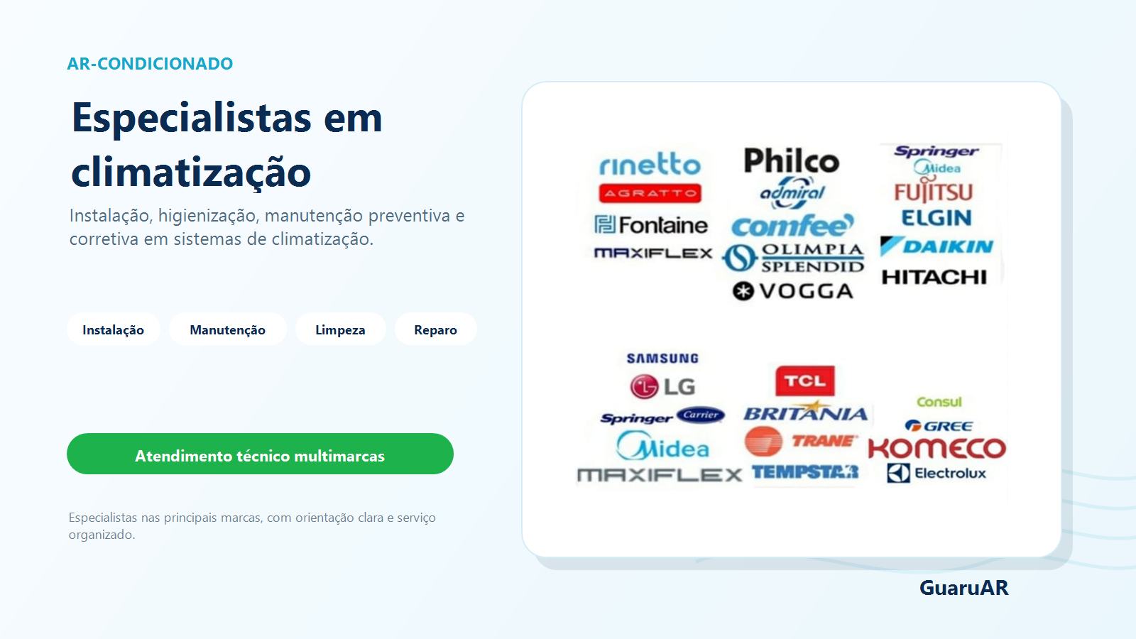 Principais marcas de ar-condicionado atendidas pela Guaru Ar LC